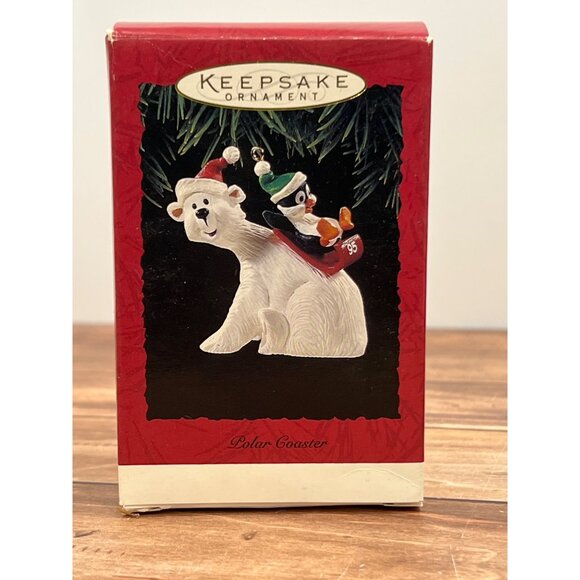 1995 HALLMARK KEEPSAKE ORNAMENT QX6117 POLAR COASTER BEAR PENGUIN ON SLED - Picture 1 of 10